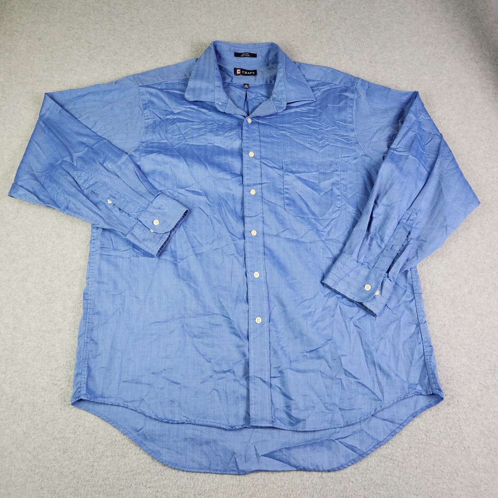 Chaps Dress Shirt Mens XL 17-17.5 34/35 Blue Easy Care Oxford Classic Button Up